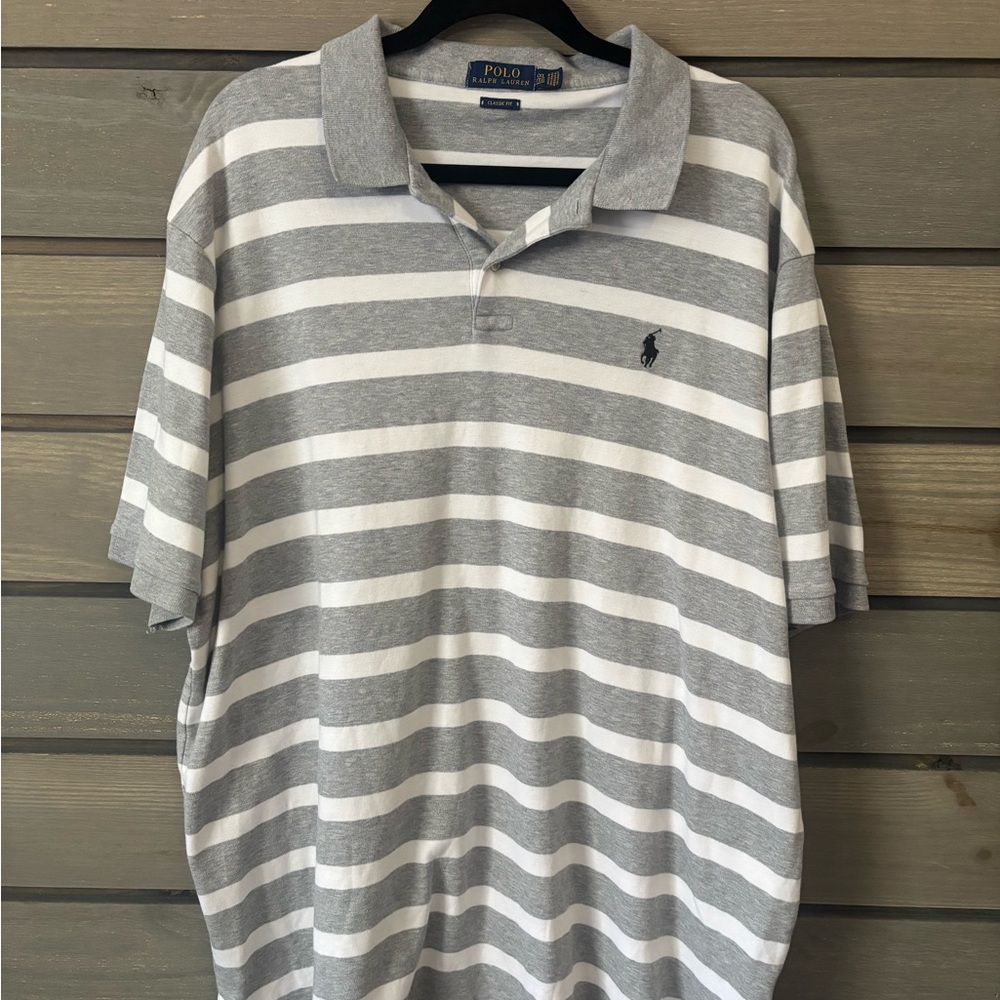 Ralph Lauren Gray and White Striped Polo Shirt